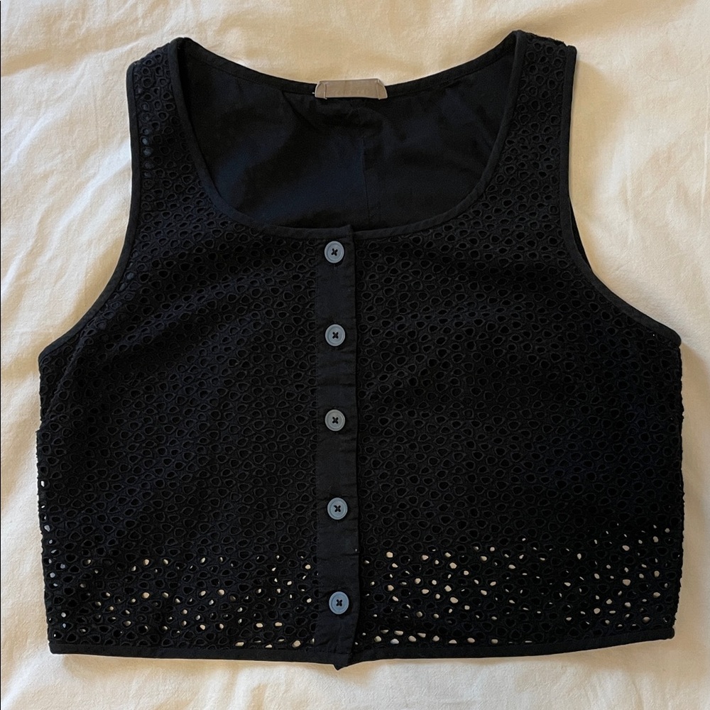 Everlane Black Eyelet Cropped Tank